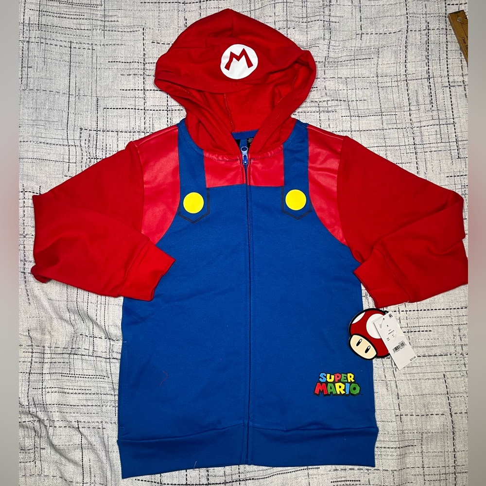 Super Mario Boys Hoodie Jacket Size SmallCosplay Zip Sweatshirt Kids  NWT